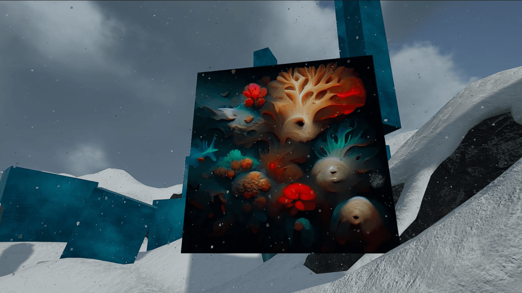 AI Gallery Exterior & AI generated artwork showing beginnings of the life development